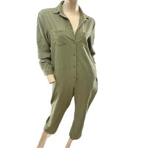 Olive Green Women's Utility Button Up Jumpsuit - L